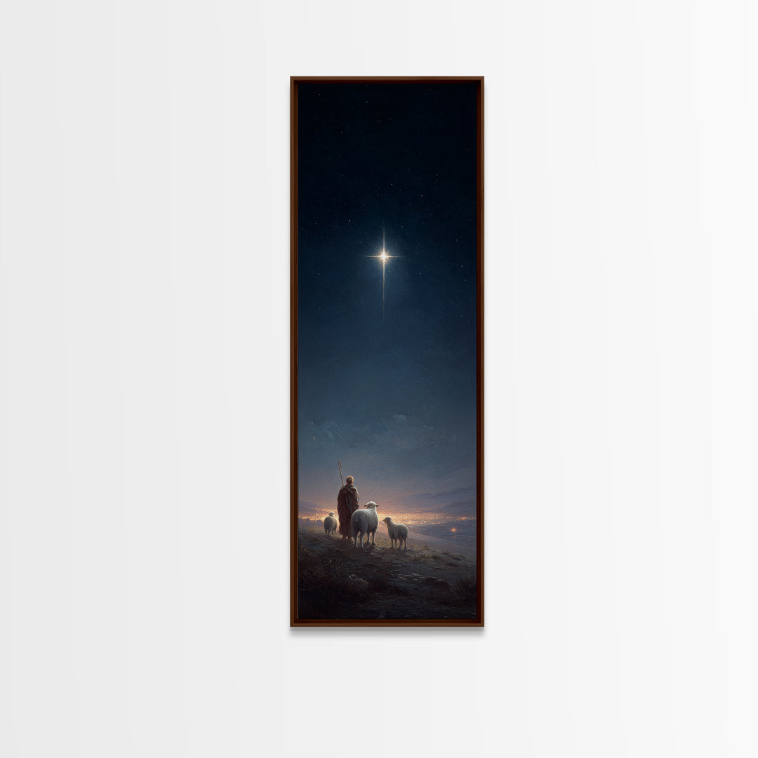 Shepherds In Wonder, Framed Canvas Print, Tall Skinny Art Print, Christian Art Canvas, Christmas Art, Christian Painting, Christian Christm