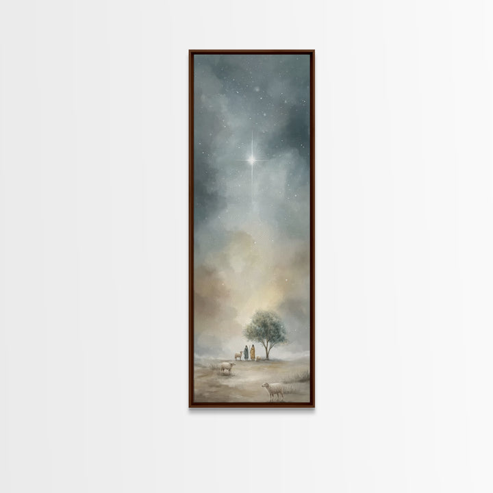 Starry Night Peace – Framed Canvas Print – Tall Narrow Wall Art – Christian Wall Art – Christian Art Canvas – Christmas Art Prints – Subtle