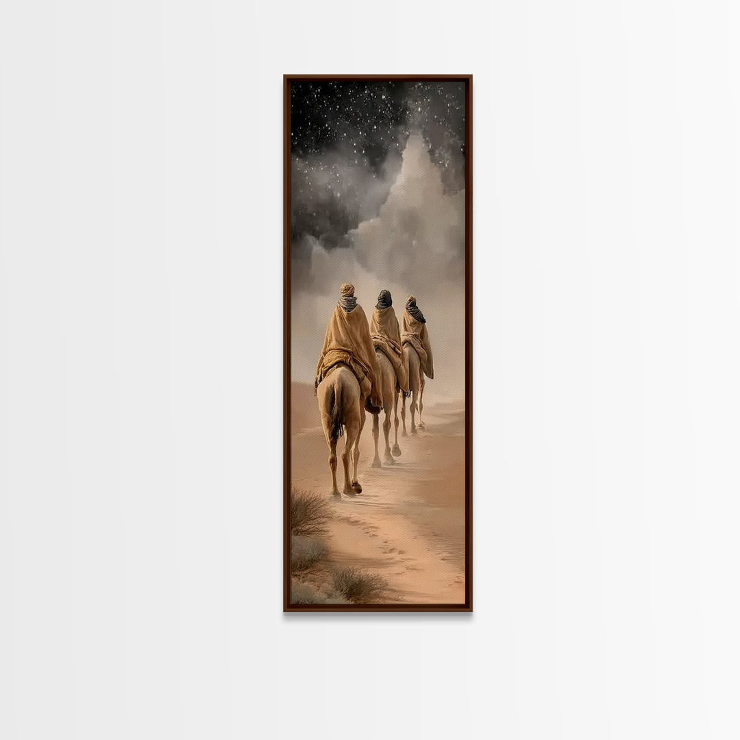Desert Pilgrims Light – Framed Canvas Print – Christmas Art – Christian Art Canvas – Narrow Art – Christian Wall Art – Christian Christmas