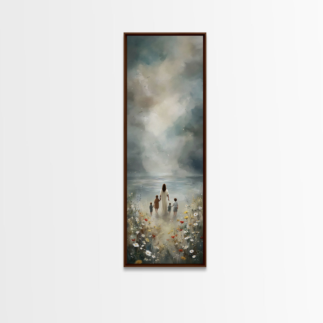 Garden Path Grace – Framed Canvas Print – Tall Narrow Wall Art – Christian Wall Art – Jesus Painting – Christian Art Canvas – Christmas Art