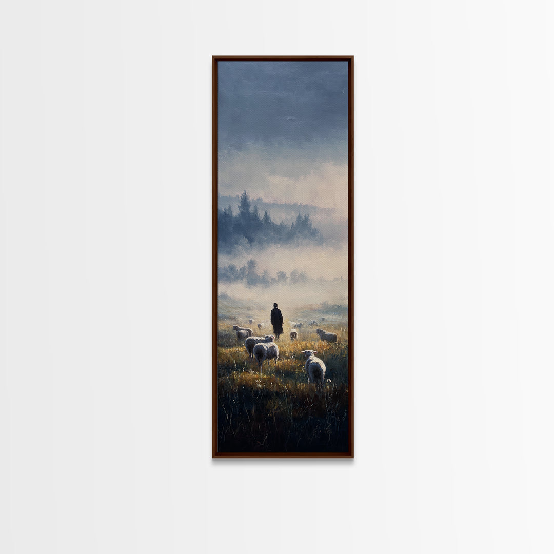 Dawn Of The Flock – Framed Canvas Print – Narrow Art – Christian Art Canvas – Christian Wall Art – Jesus Painting – Vintage Christian Art –