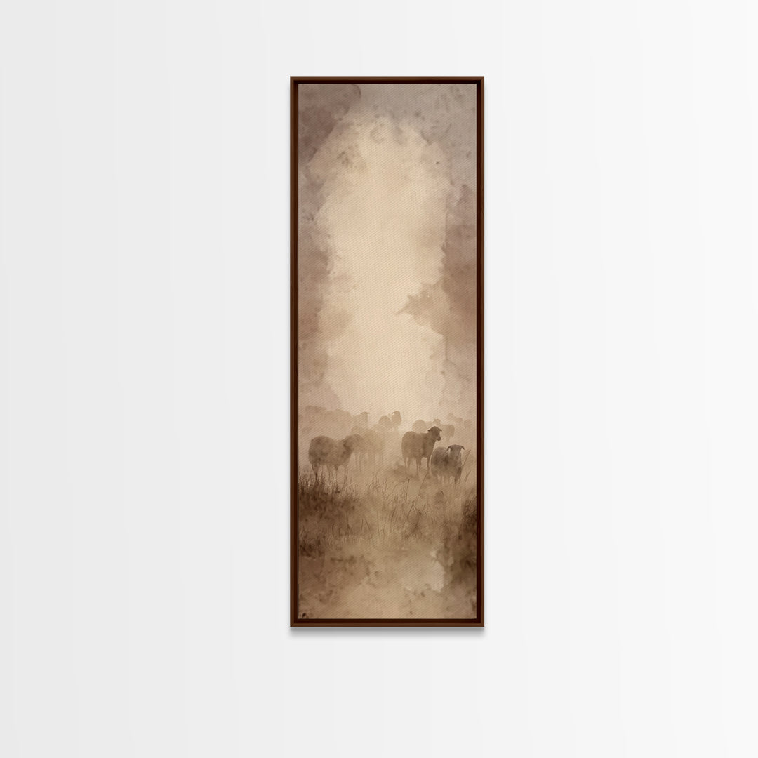 Shepherds In Stillness – Framed Canvas Print – Tall Narrow Wall Art – Christian Wall Art – Christian Art Canvas – Moody Christian Art – Jes
