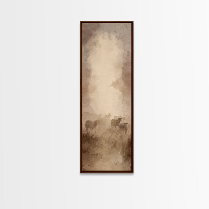 Shepherds In Stillness – Framed Canvas Print – Tall Narrow Wall Art – Christian Wall Art – Christian Art Canvas – Moody Christian Art – Jes