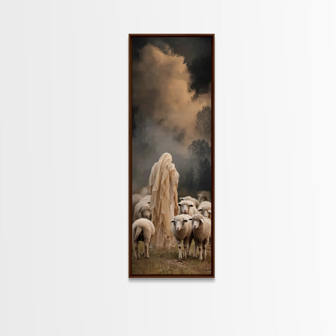 Shepherd’s Nightfall – Framed Canvas Print – Narrow Art – Christian Art Canvas – Jesus Painting – Christian Wall Art – Modern Christian Art