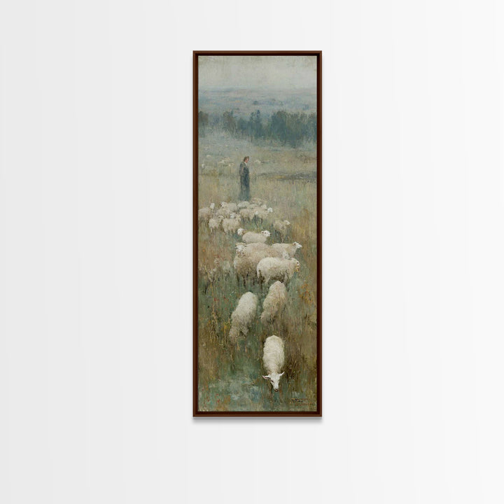 Pastoral Dawn Grace – Framed Canvas Print – Tall Narrow Wall Art – Christian Art Print – Christian Wall Art – Jesus Painting – Moody Christ