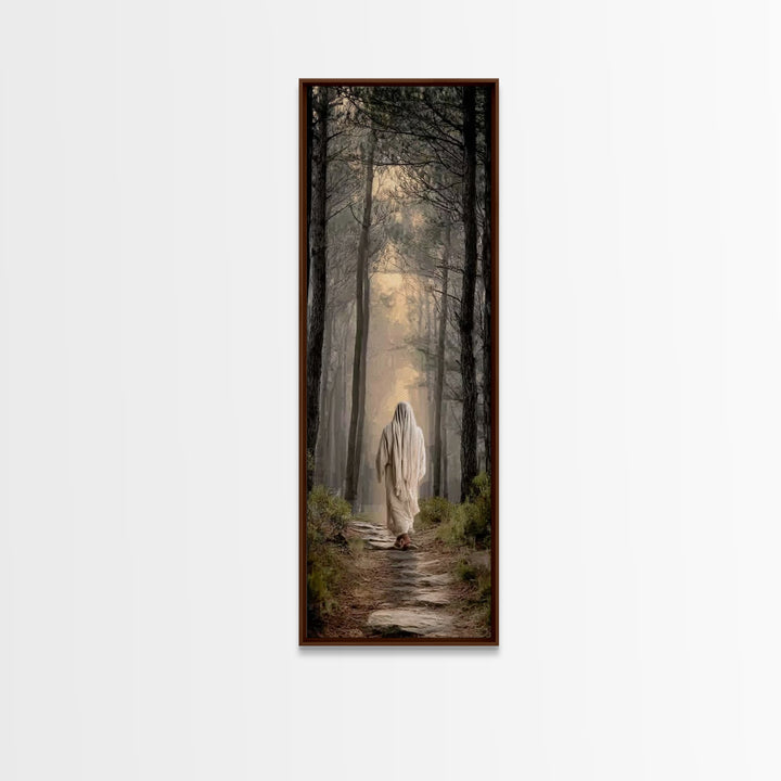 Lighted Woodland Walk | Framed Canvas Print | Narrow Art | Christian Art Canvas | Jesus Painting Canvas | Christmas Art | Christian Gift |