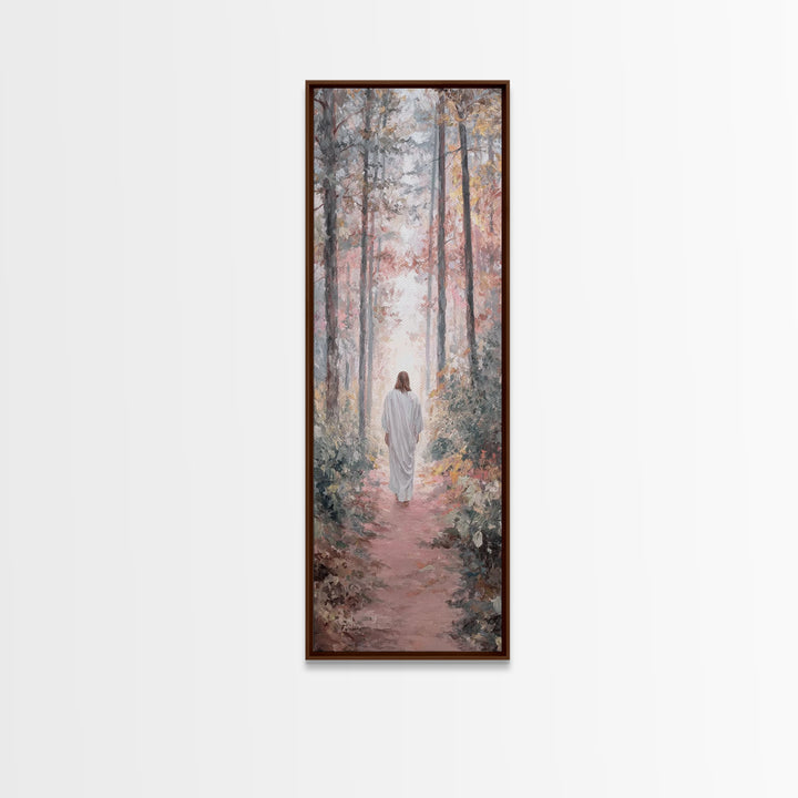 Autumn Mercy Trail – Framed Canvas Print – Narrow Art – Christian Art – Jesus Painting – Christian Canvas Art – Christmas Art – Christian C