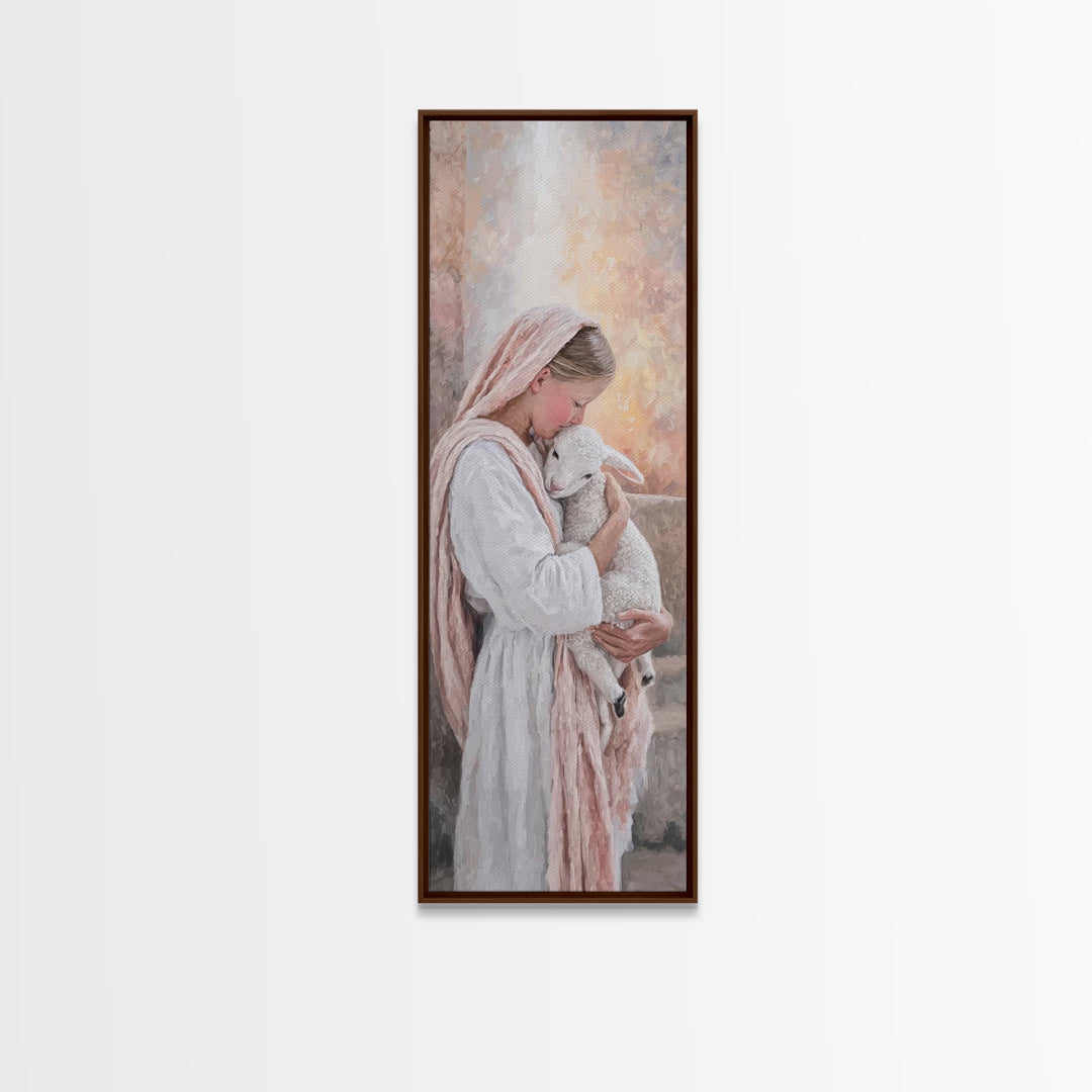 Gentle Embrace, Framed Canvas Print, Narrow Art, Christian Wall Art, Christian Art Canvas, Christmas Art, Jesus Painting, Christian Decor
