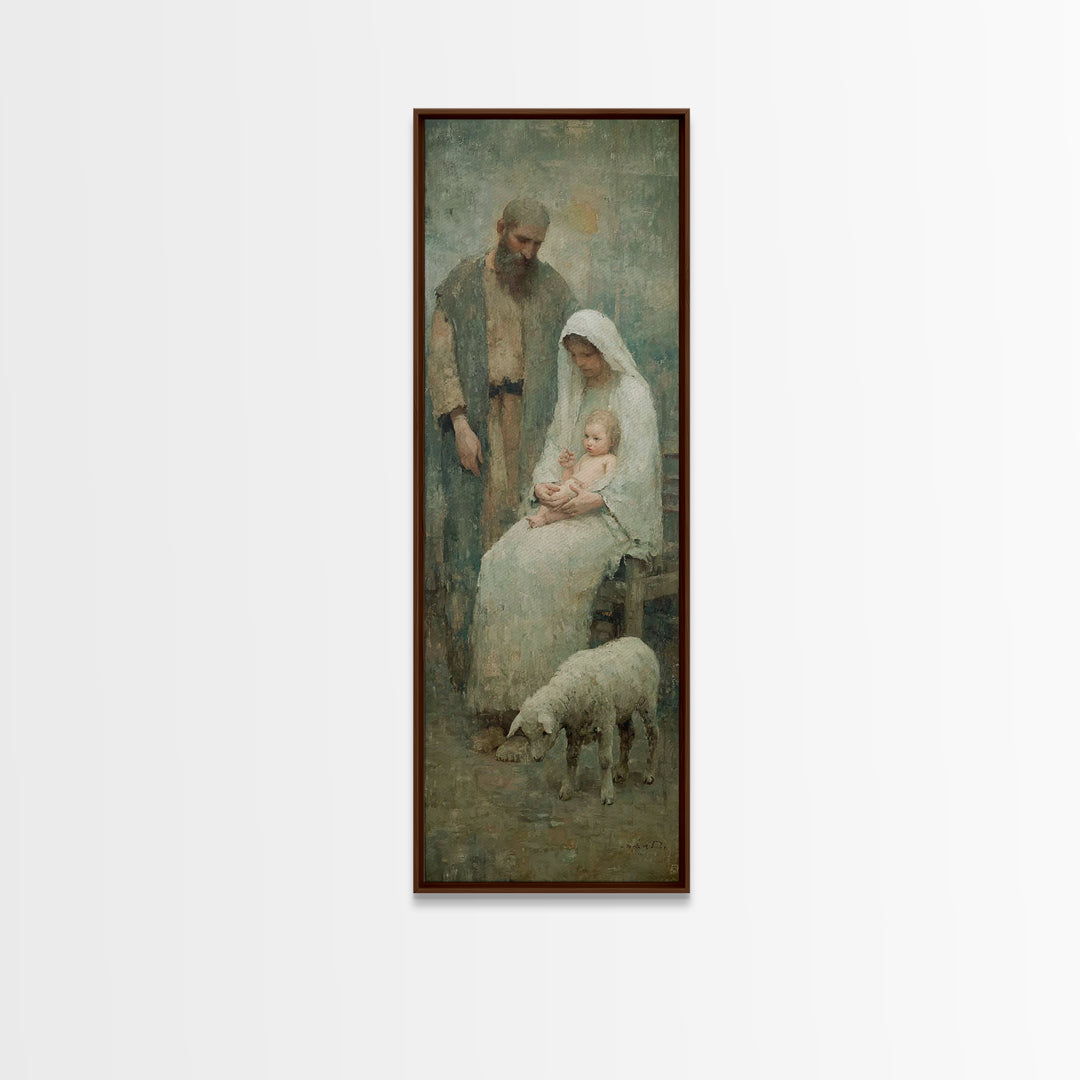 Holy Family Dawn – Framed Canvas Print – Tall Skinny Art Print – Christian Wall Art – Christmas Art – Christian Canvas – Jesus Painting