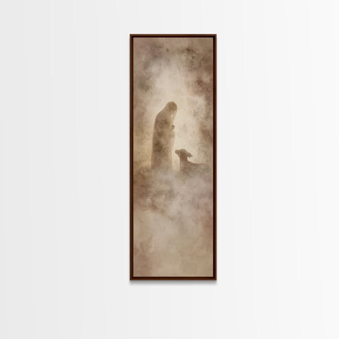 Silent Devotion | Framed Canvas Print | Narrow Art | Christian Wall Art | Christian Christmas Art | Christian Decor | Jesus Painting