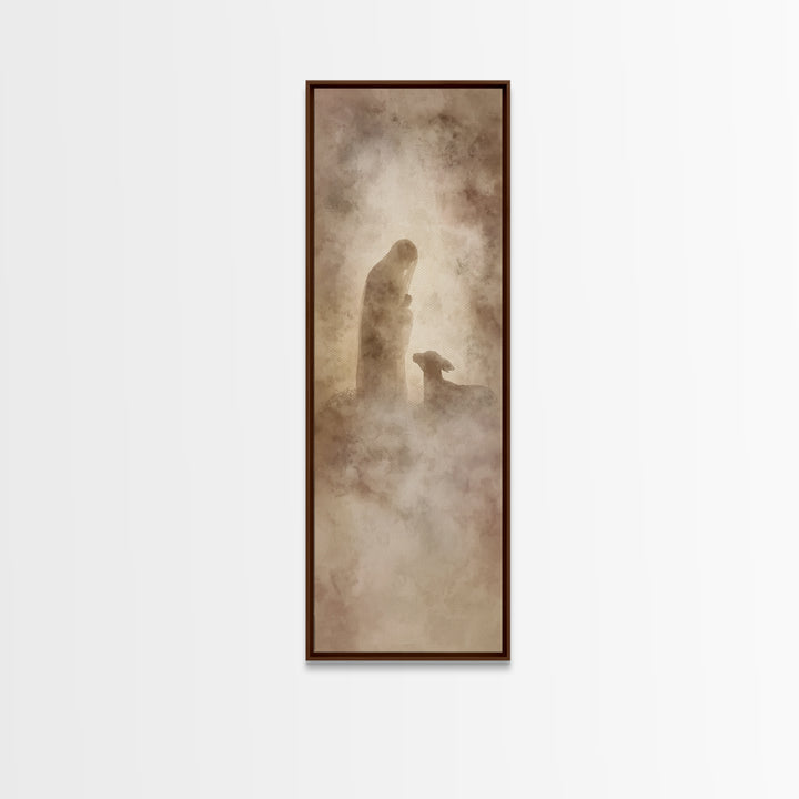 Silent Devotion | Framed Canvas Print | Narrow Art | Christian Wall Art | Christian Christmas Art | Christian Decor | Jesus Painting