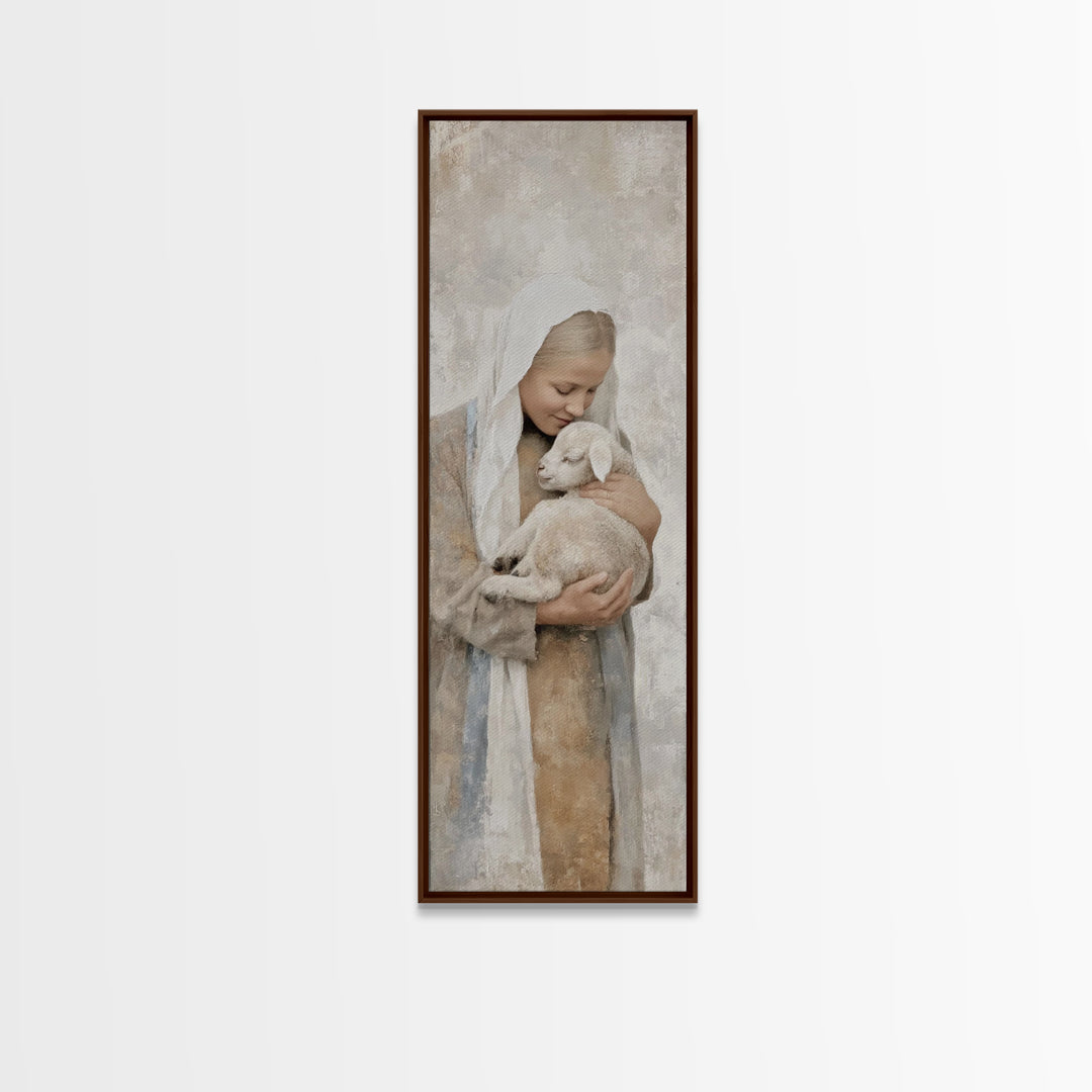 Shepherd’s Comfort – Framed Canvas Print – Narrow Art – Christian Wall Art – Christian Art Canvas – Christian Christmas Art – Jesus Paintin