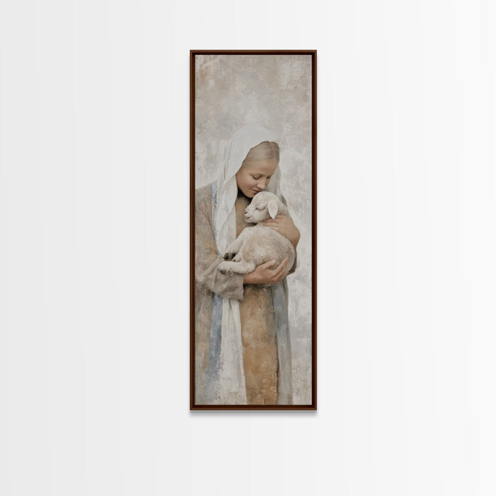 Shepherd’s Comfort – Framed Canvas Print – Narrow Art – Christian Wall Art – Christian Art Canvas – Christian Christmas Art – Jesus Paintin