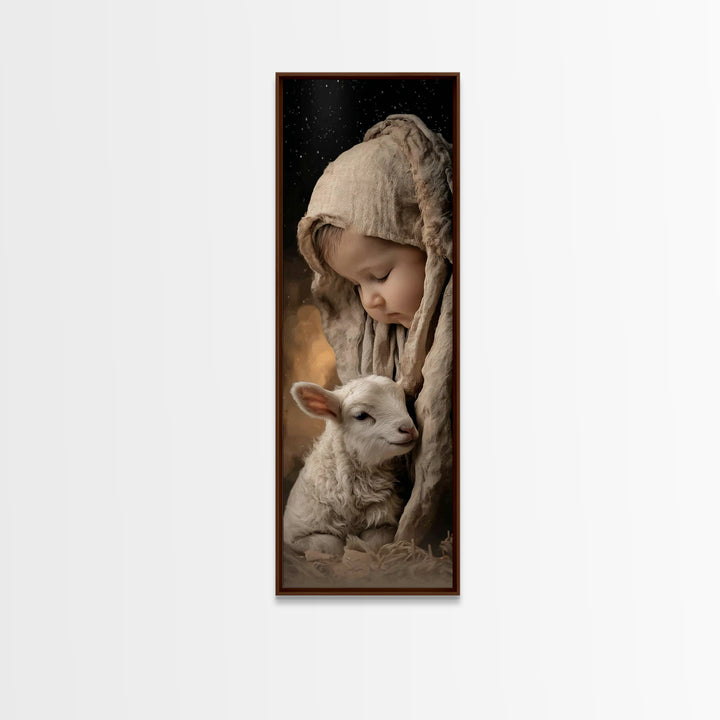 Innocent Trust | Framed Canvas Print | Tall Skinny Art Print | Christian Wall Art | Christian Art Canvas | Christmas Art | Jesus Painting