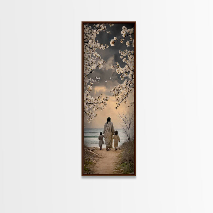Blossoms Of Promise, Framed Canvas Print, Tall Skinny Art Print, Christian Wall Art, Jesus Painting, Christian Art Canvas, Christian Decor
