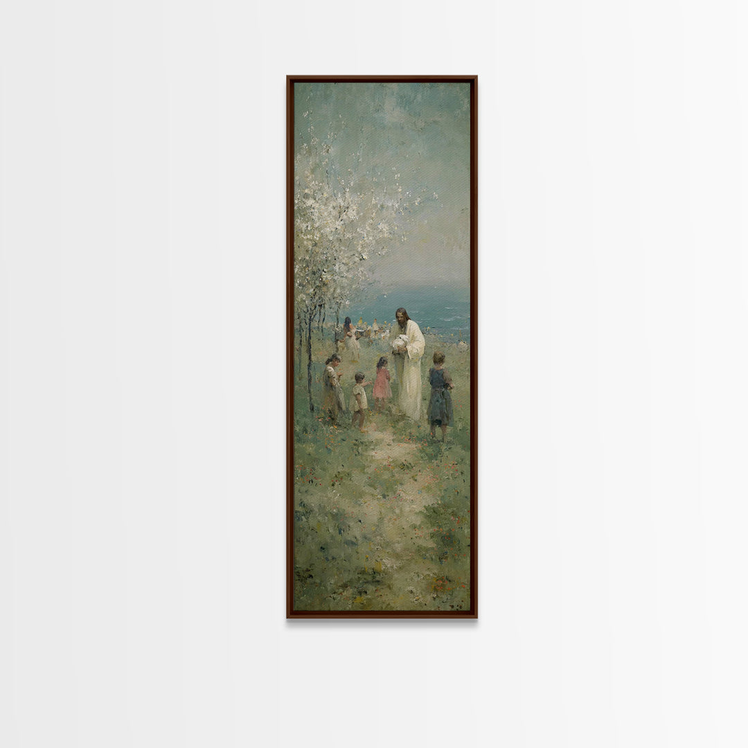 Gathered In Faith | Framed Canvas Print | Narrow Art | Christian Art Canvas | Jesus Painting | Christian Wall Art | Christian Gift Ideas