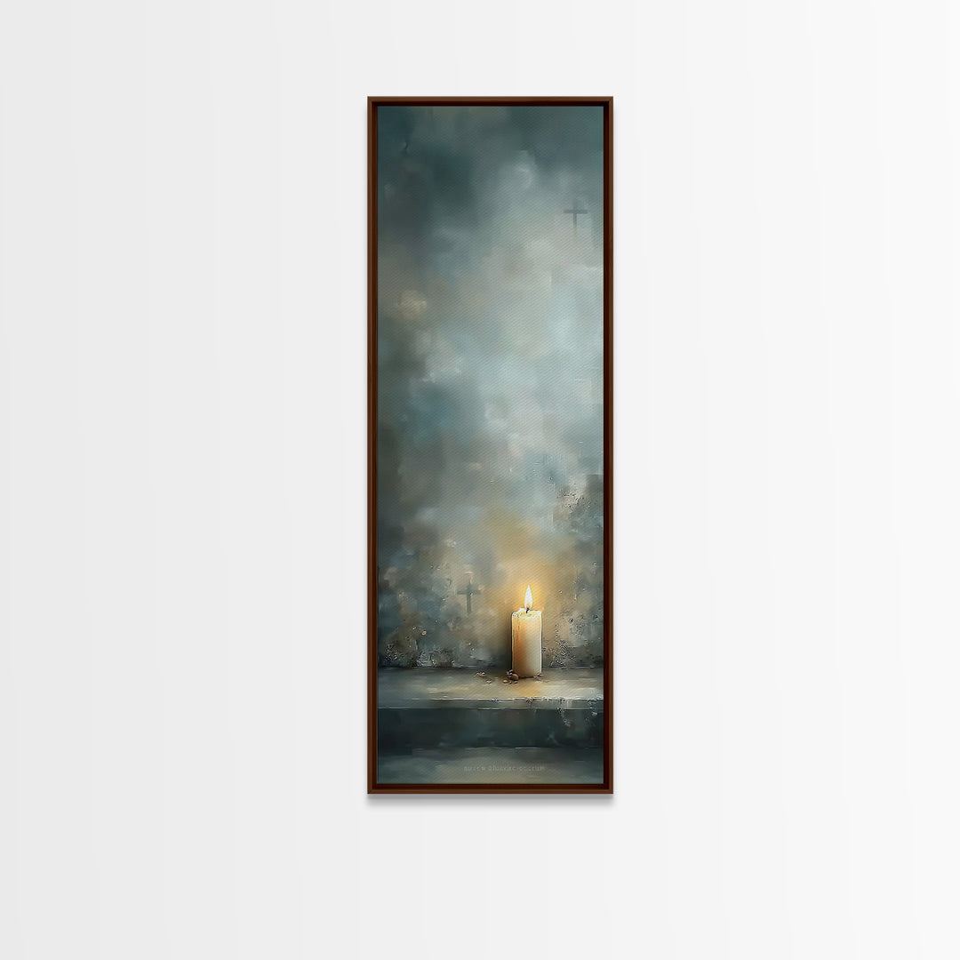 Candle Of Mercy – Framed Canvas Print – Christian Wall Art – Narrow Art – Christian Art Canvas – Christian Christmas Art – Christian Decor