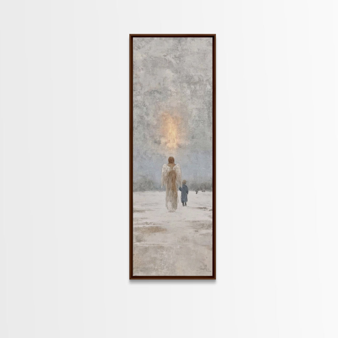 Guardian Of Light – Framed Canvas Print – Christian Art Canvas – Christian Wall Art – Narrow Art – Christmas Art – Christian Christmas
