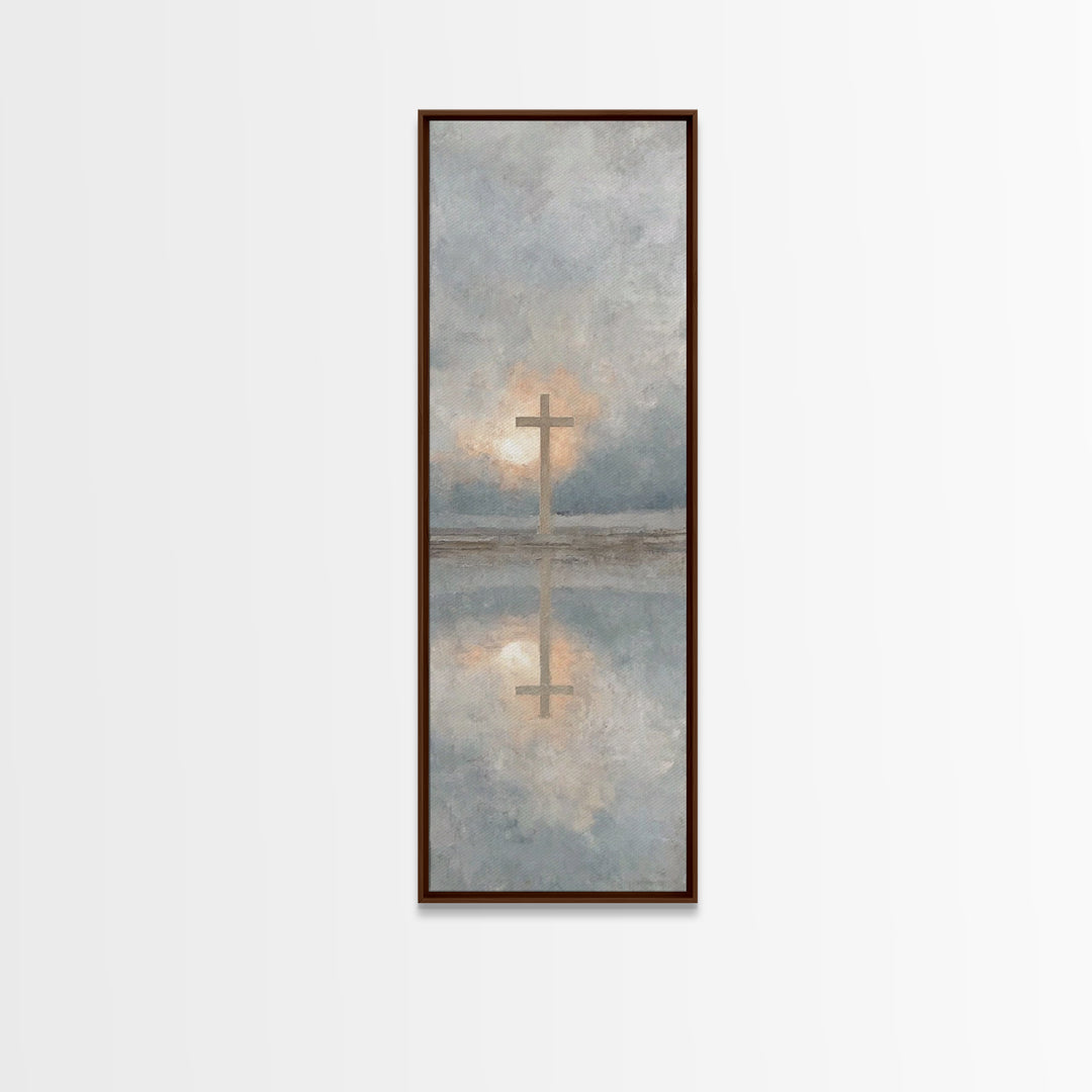 Cross Of Morning | Framed Canvas Print | Christian Wall Art | Christian Art Canvas | Tall Skinny Art Print | Christian Art | Christmas Art