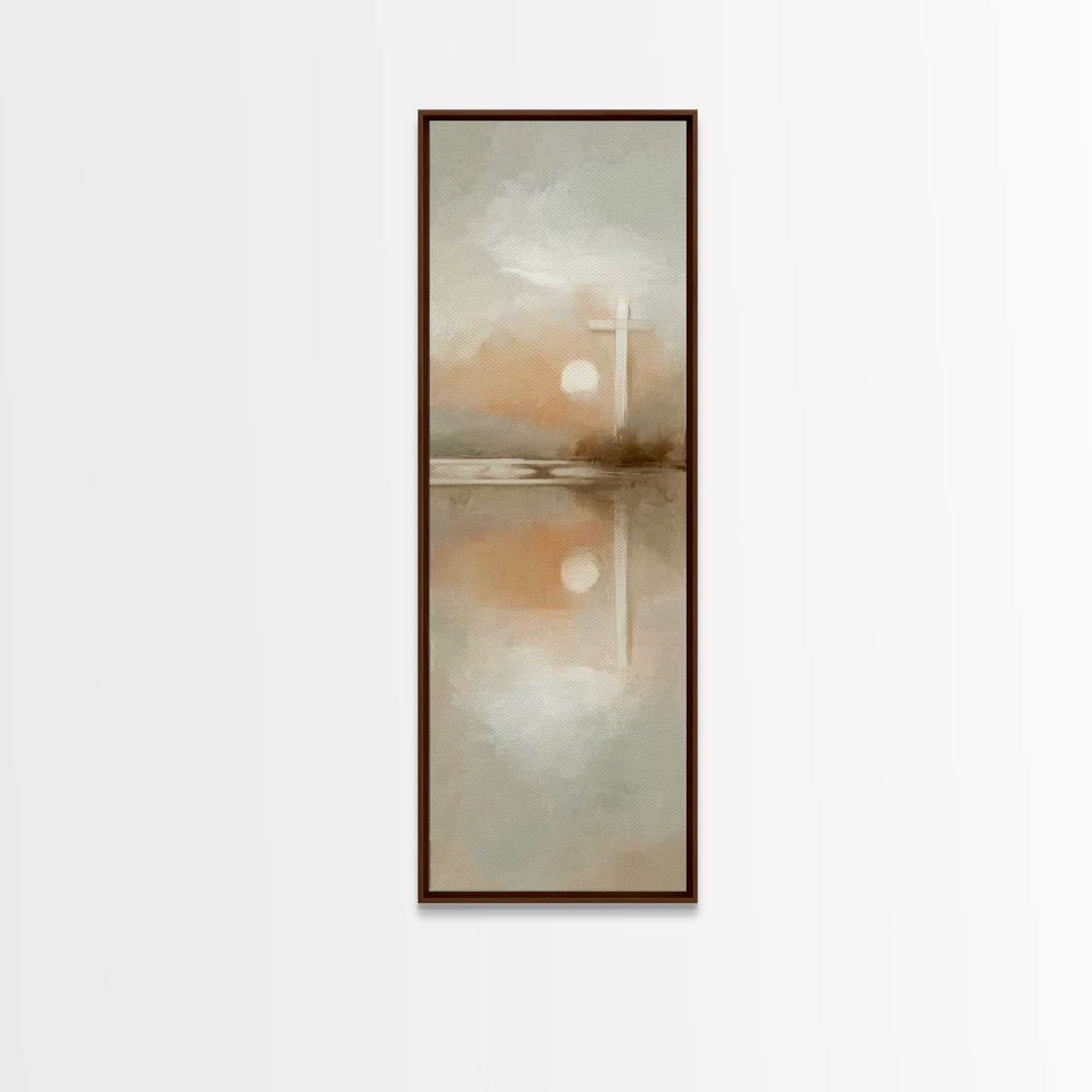 Radiant Morning Cross – Framed Canvas Print – Christian Art Canvas – Tall Skinny Art Print – Christmas Wall Art – Christian Painting – Chri