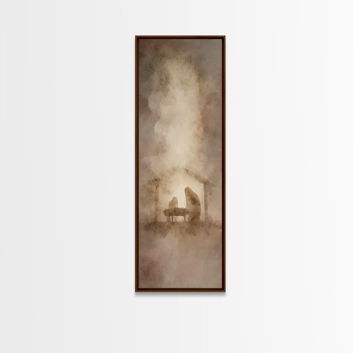 Silent Night Shelter – Framed Canvas Print – Christian Art Canvas – Narrow Art – Christian Painting – Christmas Art – Christian Christmas D