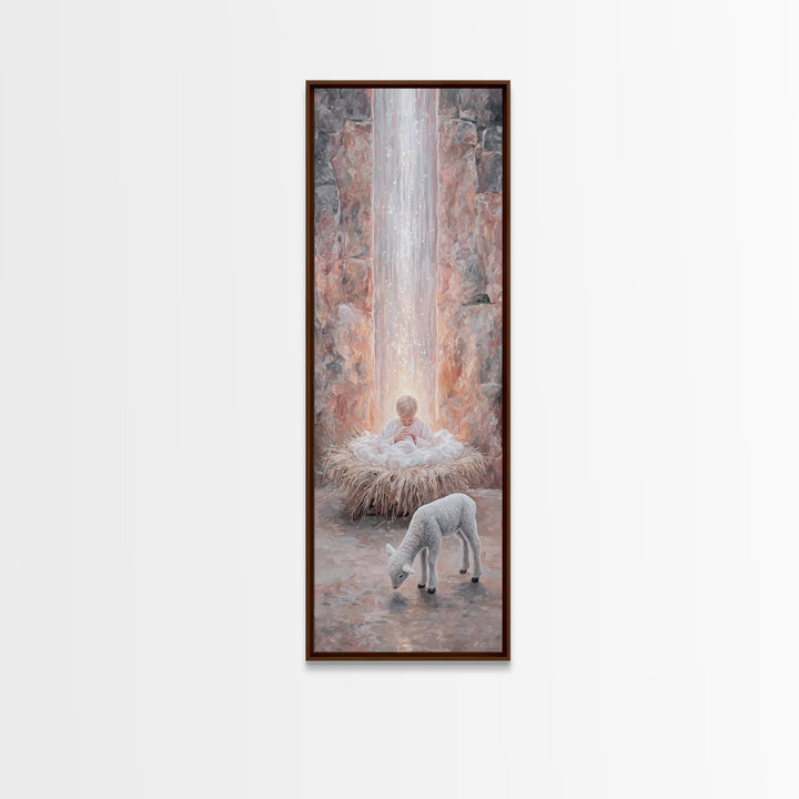 Heavenly Child Light – Framed Canvas Print – Christian Christmas Art – Narrow Art – Jesus Painting – Christian Wall Art – Christmas Canvas