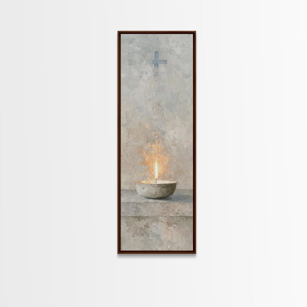 Sanctuary Flame Light – Framed Canvas Print – Christian Christmas Art – Christian Wall Art – Skinny Art – Christian Art Canvas – Christian