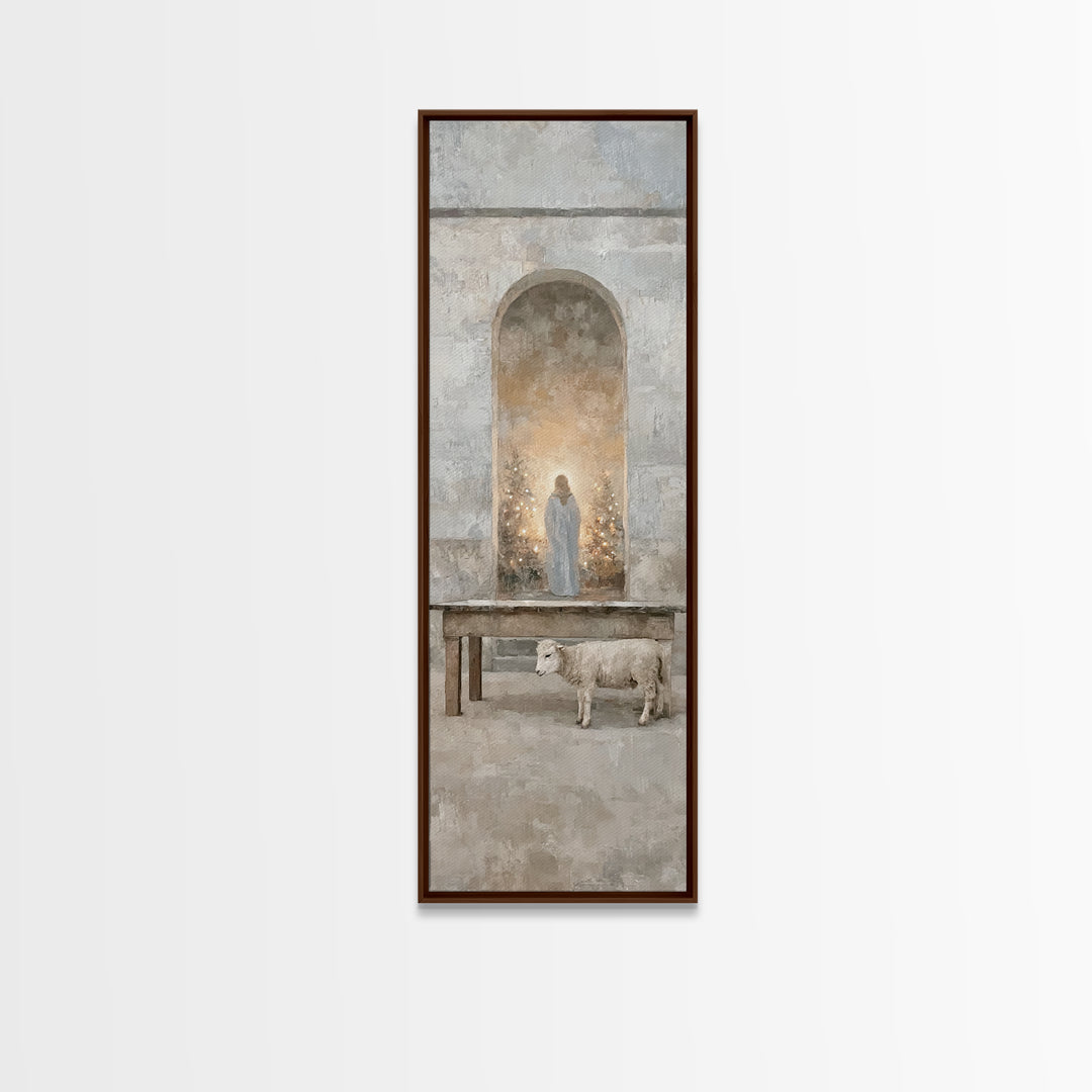 Sacred Hall Nativity – Framed Canvas Print – Christian Art Canvas – Tall Skinny Art Print – Christian Wall Art – Christmas Art – Jesus Pain