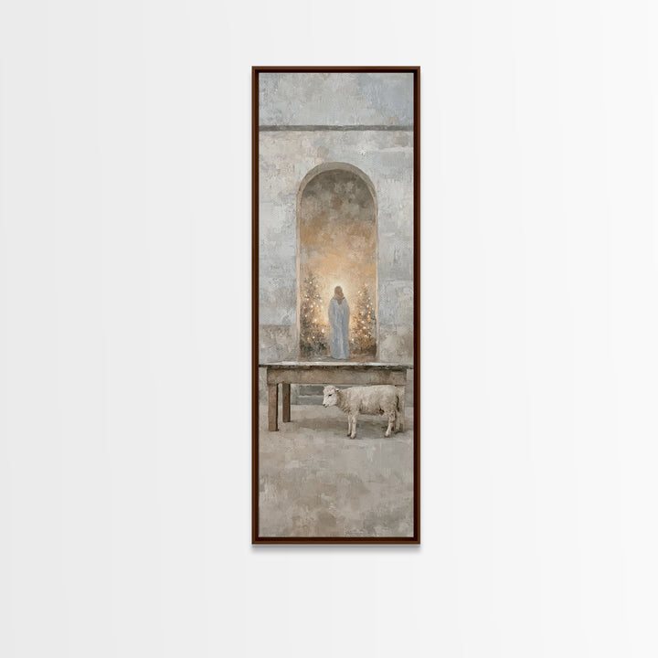 Sacred Hall Nativity – Framed Canvas Print – Christian Art Canvas – Tall Skinny Art Print – Christian Wall Art – Christmas Art – Jesus Pain