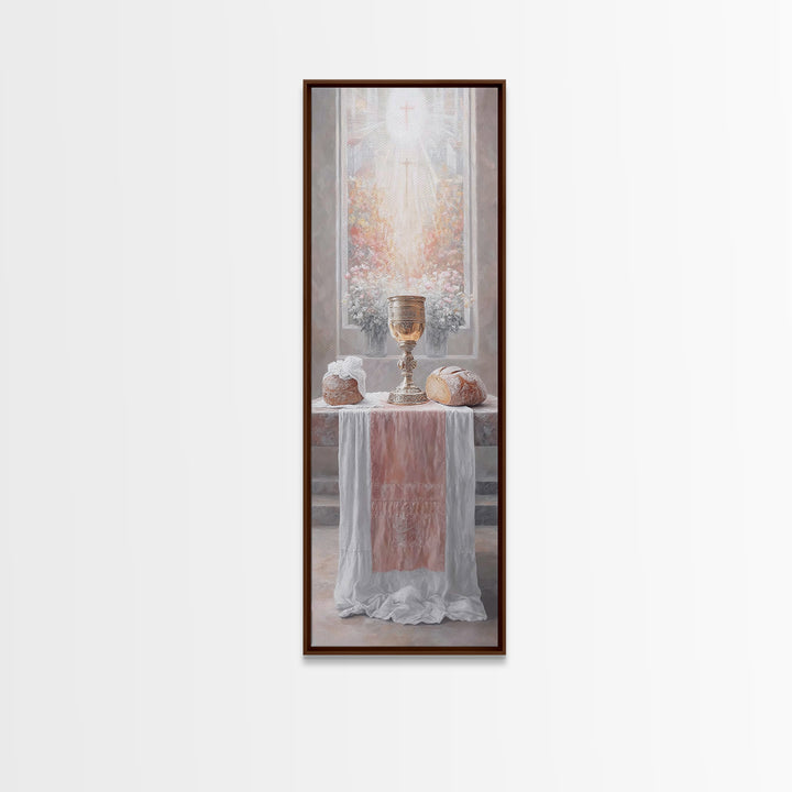 Radiant Communion Blessing - Framed Canvas Print - Tall Skinny Art Print - Christian Wall Art - Christian Art Canvas - Jesus Painting