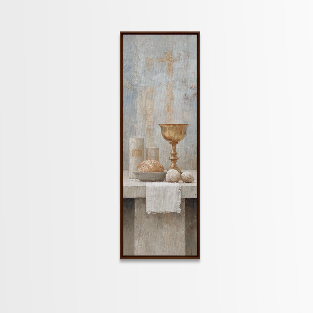 Blessed Table Offering, Framed Canvas Print, Tall Skinny Art Print, Christian Wall Art, Christian Art, Jesus Painting, Christmas Art