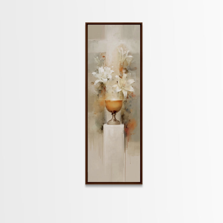 Graceful Lily Chalice | Framed Canvas Print | Narrow Art | Christian Art Canvas | Christian Decor | Jesus Painting | Christmas Art