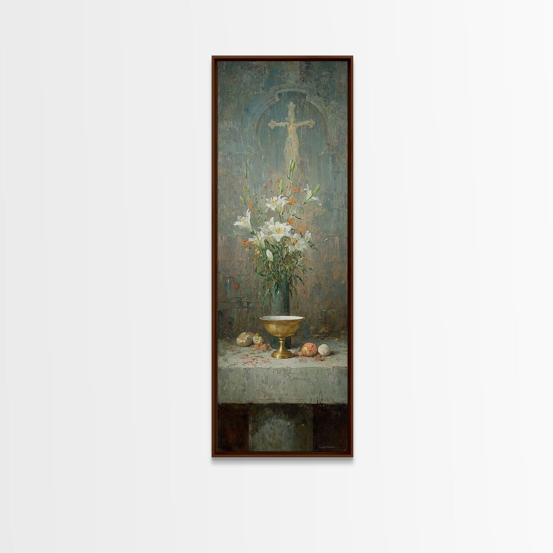 Altar Bloom Reverence - Framed Canvas Print - Tall Skinny Art Print - Christian Wall Art - Christian Art Canvas - Christmas Art