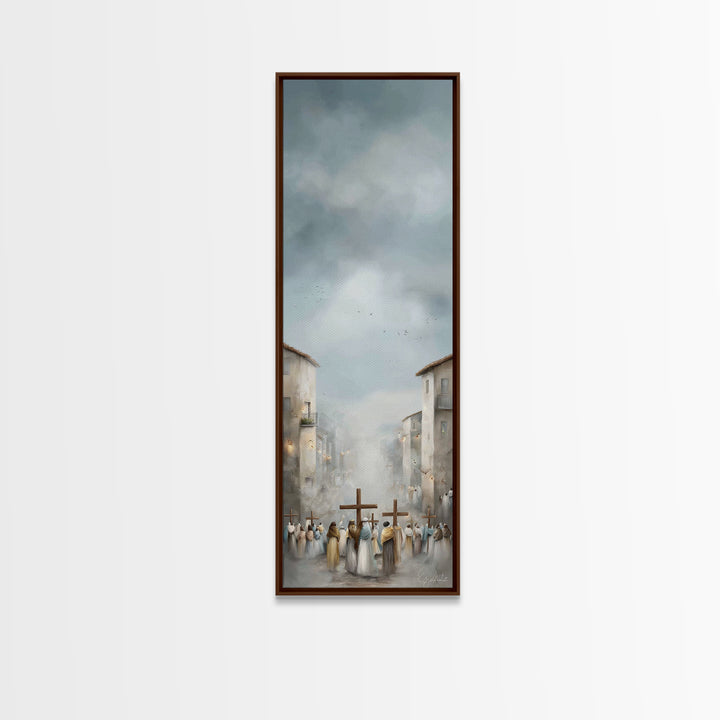 Pilgrims At Dawn – Framed Canvas Print – Narrow Art – Christian Art Work – Christian Christmas Art – Subtle Christian Art