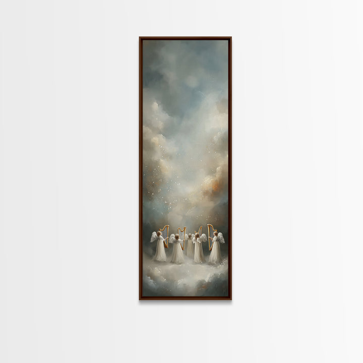Celestial Harmony | Framed Canvas Print | Tall Narrow Wall Art | Christian Christmas Art | Framed Christian Art | Unique Christian Art