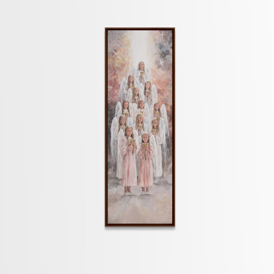 Stairway Of Angels – Framed Canvas Print – Skinny Art – Christian Art Print – White Christmas Art – Christian Decor For Home