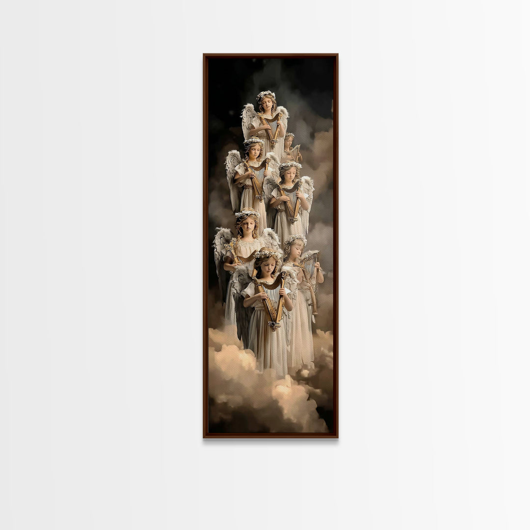 Heaven’s Harp Choir – Framed Canvas Print – Tall Narrow Wall Art – Christian Wall Art – Christian Art Canvas – Christmas Art Prints