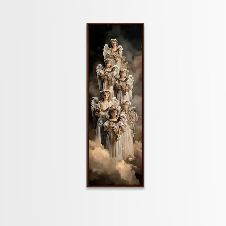 Heaven’s Harp Choir – Framed Canvas Print – Tall Narrow Wall Art – Christian Wall Art – Christian Art Canvas – Christmas Art Prints
