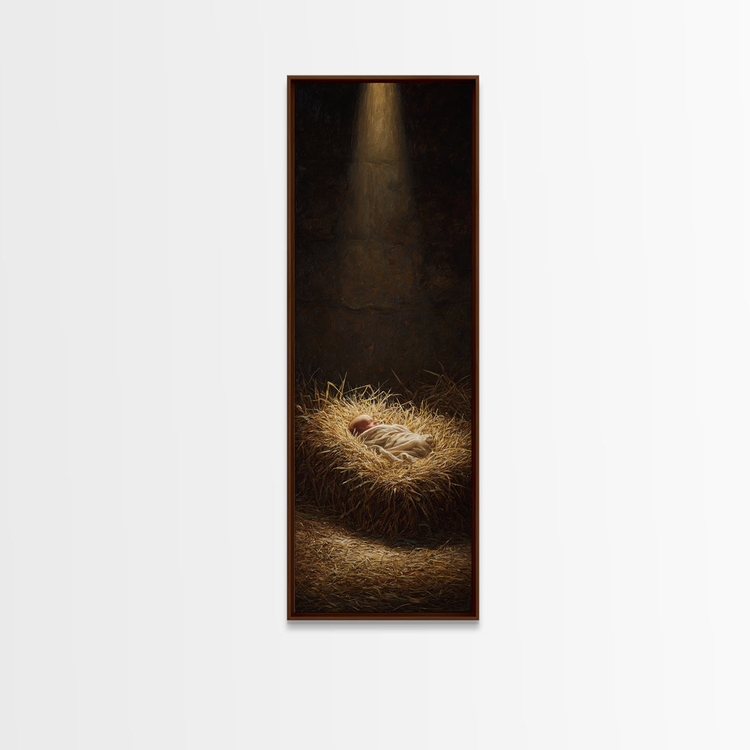 Holy Night Cradle – Framed Canvas Print – Christmas Art – Christian Christmas Art – Christian Art Canvas – Skinny Art – Christian Wall Art