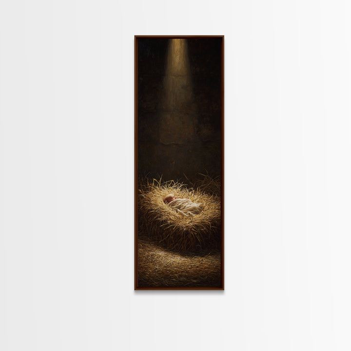 Holy Night Cradle – Framed Canvas Print – Christmas Art – Christian Christmas Art – Christian Art Canvas – Skinny Art – Christian Wall Art