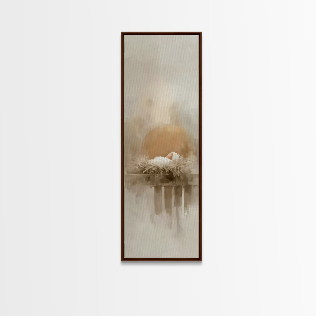 Gentle Manger Peace – Framed Canvas Print – Christmas Wall Art – Christian Art – Christian Art Canvas – Tall Skinny Art Print – Christmas A