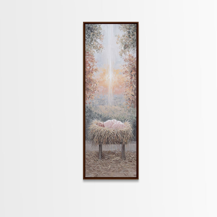 Sacred Birth Glow – Framed Canvas Print – Christian Christmas Art – Christian Wall Art – Christmas Art Canvas – Skinny Art – Christian Art