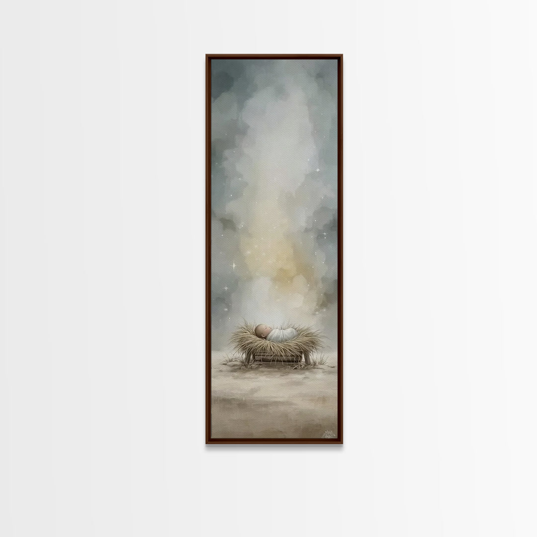 Celestial Nativity – Framed Canvas Print – Christmas Art Prints – Christian Art Canvas – Christian Wall Art – Narrow Art – Christian Christ