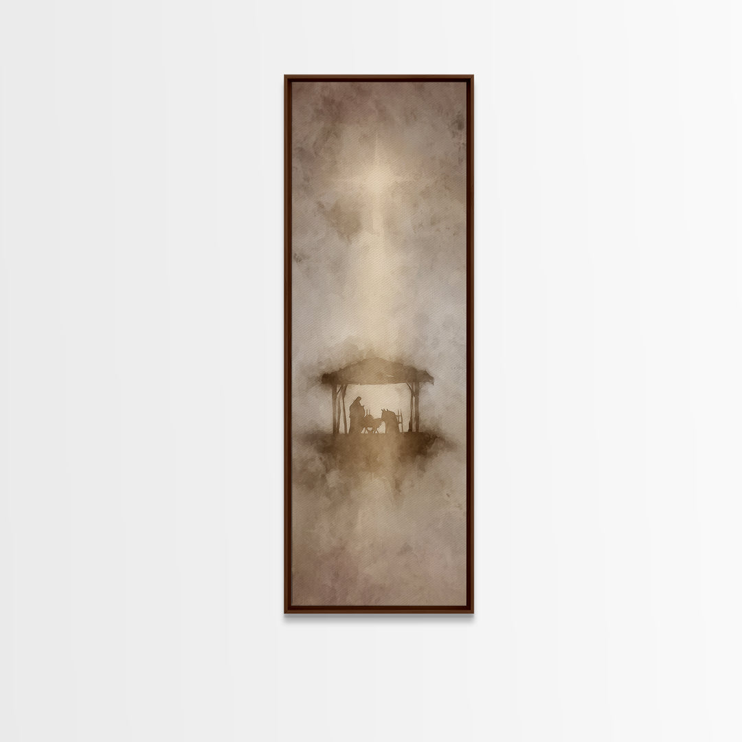 The Holy Shelter – Framed Canvas Print – Christian Wall Art – Christian Art Canvas – Christmas Art – Narrow Art – Christian Christmas Art