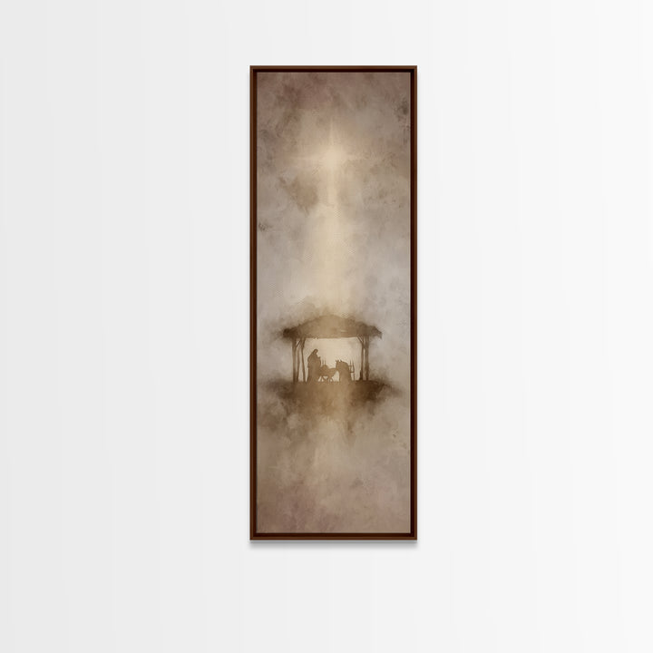 The Holy Shelter – Framed Canvas Print – Christian Wall Art – Christian Art Canvas – Christmas Art – Narrow Art – Christian Christmas Art