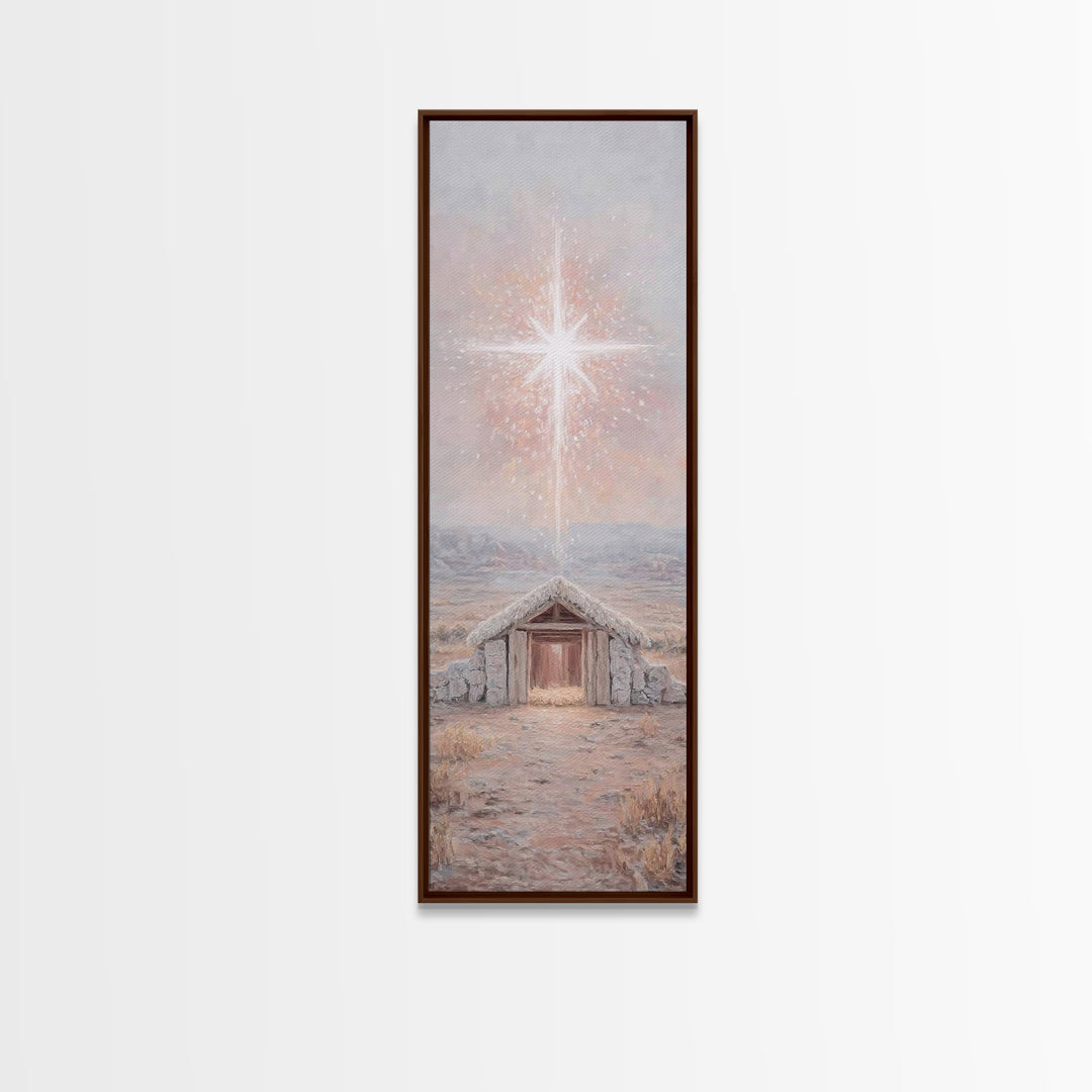 Bethlehem Brightness – Framed Canvas Print – Christian Christmas Art – Christian Art Canvas – Christmas Art Prints – Narrow Art – Christian