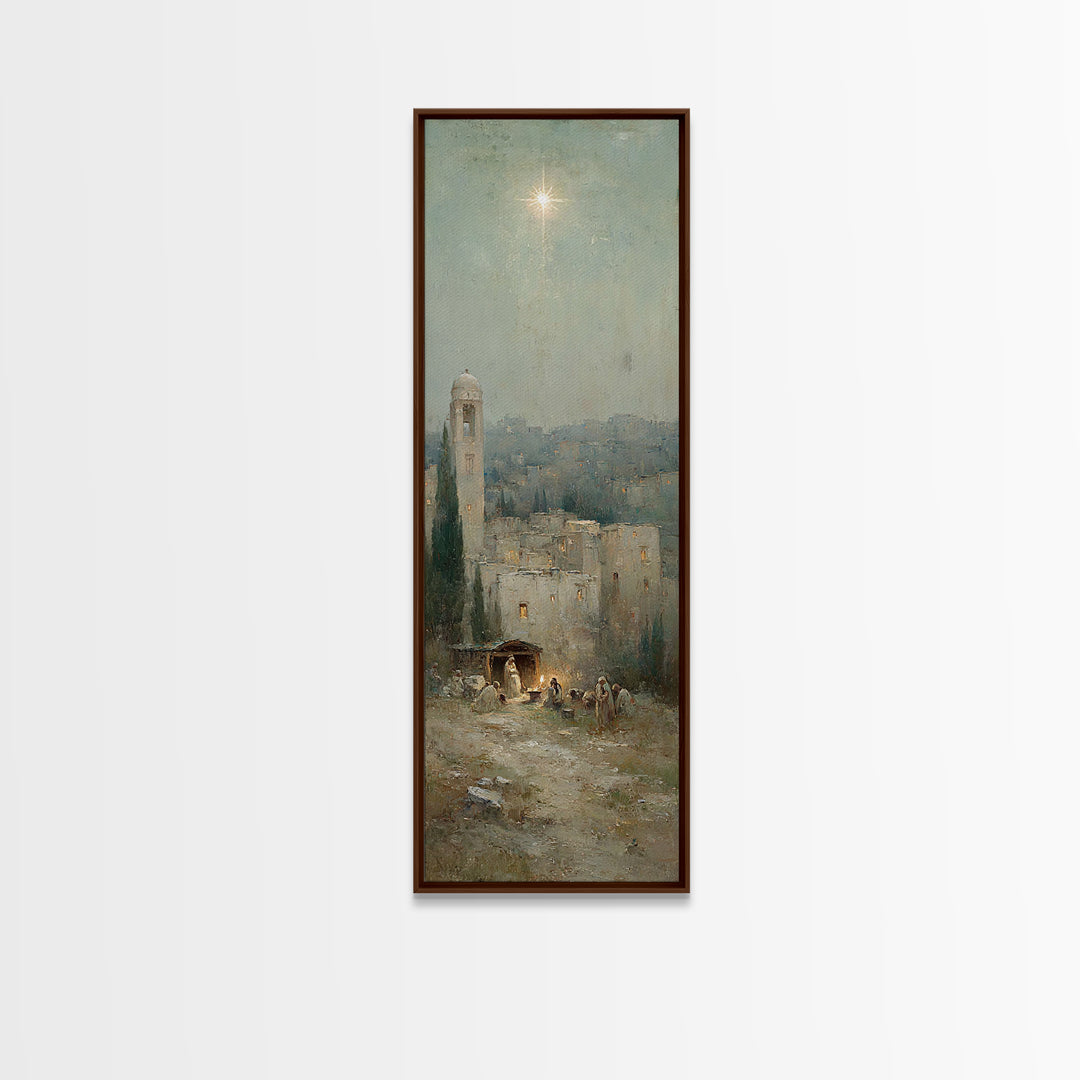Manger Promise – Framed Canvas Print – Christian Wall Art – Christmas Art – Christian Art Canvas – Tall Narrow Wall Art – Christian Christm