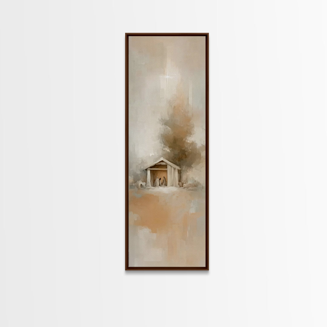 Humble Manger – Framed Canvas Print – Christian Wall Art – Christian Art – Christmas Art – Narrow Art – Christian Art Canvas