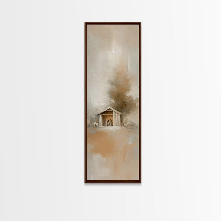 Humble Manger – Framed Canvas Print – Christian Wall Art – Christian Art – Christmas Art – Narrow Art – Christian Art Canvas