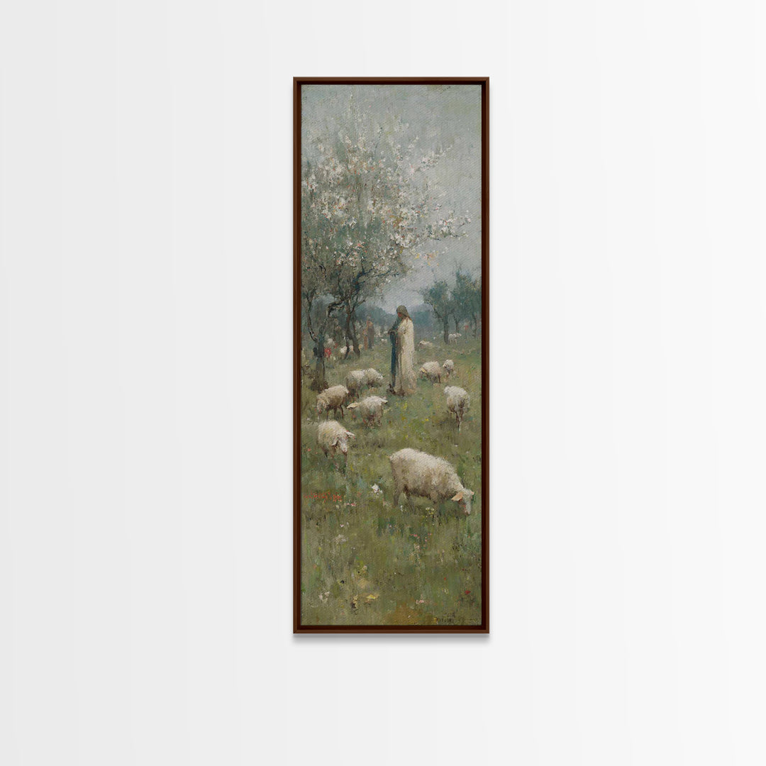 Peaceful Shepherd Path – Framed Canvas Print – Tall Narrow Wall Art – Christian Wall Art – Jesus Painting – Christian Art Canvas